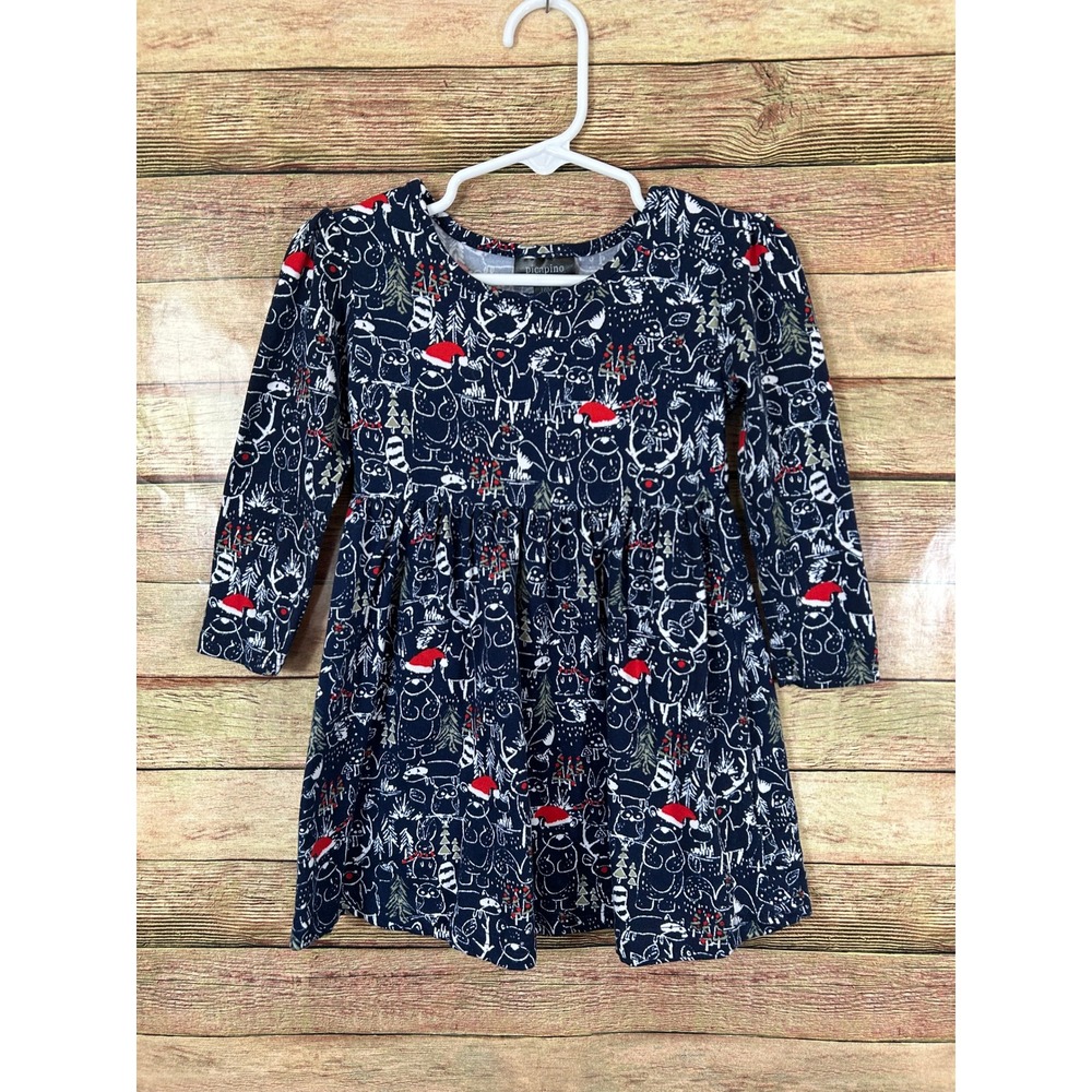 Picapino Holiday Christmas Animals Print Dress Toddler Girl Size 18M Soft Feel